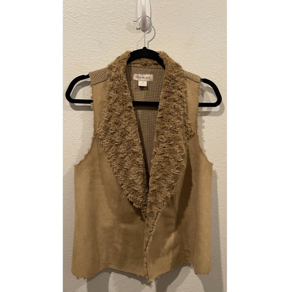 ARIAT Faux Suede Fur Tan Knit Vest - Picture 1 of 3